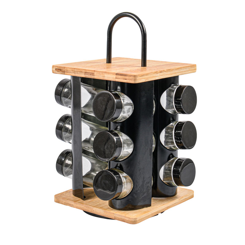 Étagère à Épices En Bois Bambou Hanseküche - 18 Bocaux Inclus, Étiquettes Et Stylo - Certifié FSC